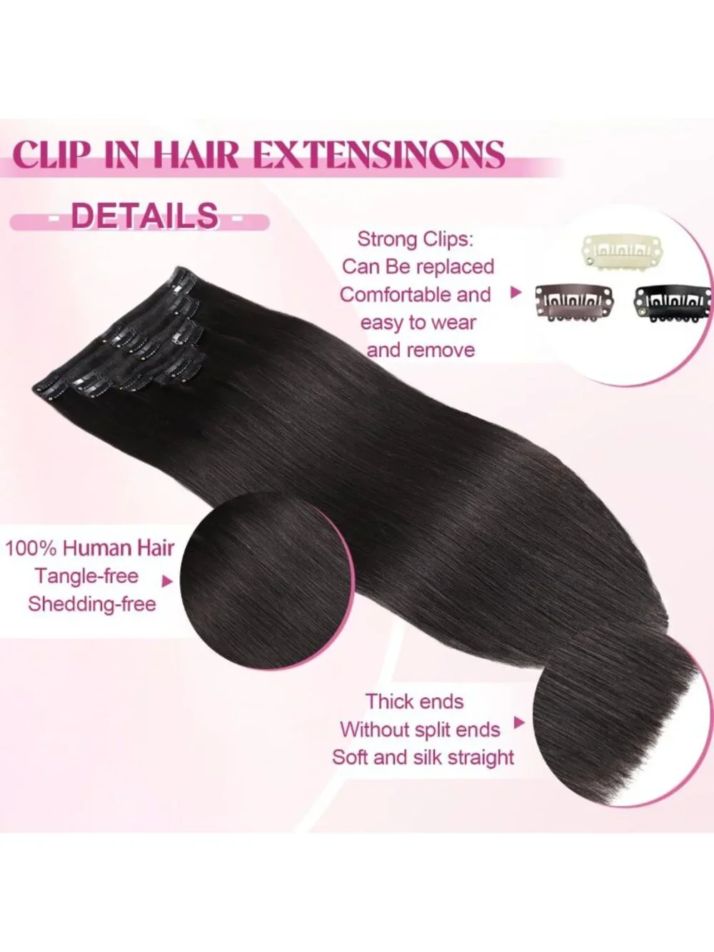 Seamless Clip-In Hair Extensions for Black Women, Real Remy Human Hair, 16